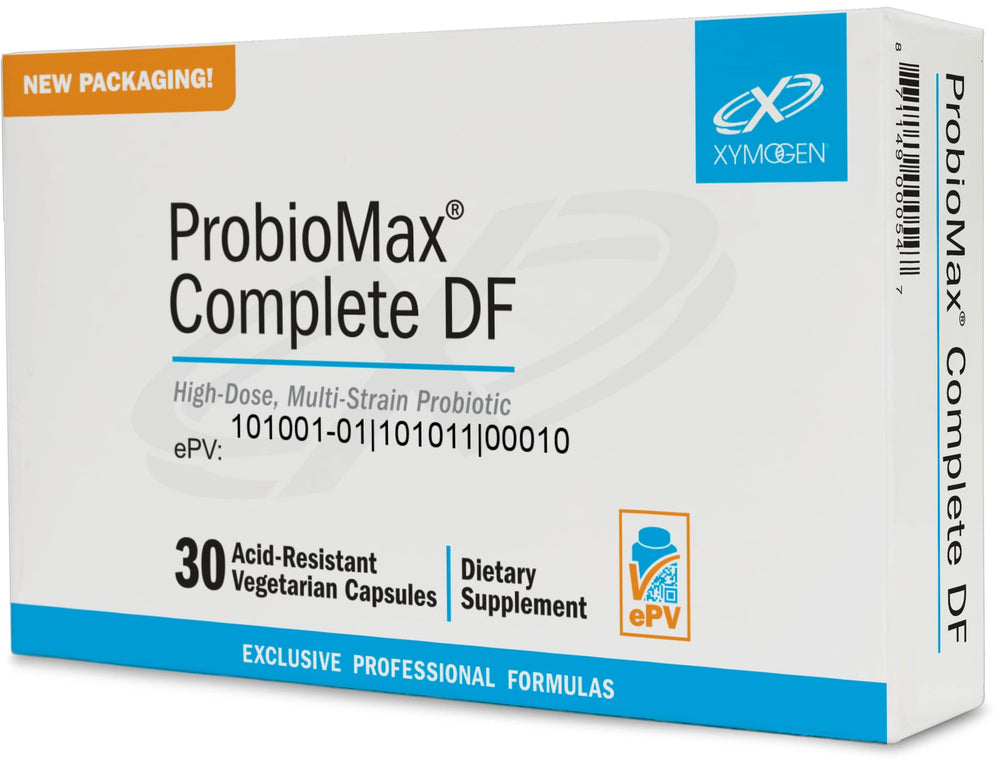XYMOGEN ProbioMax Complete 45B bottle front view for daily gut health benefits