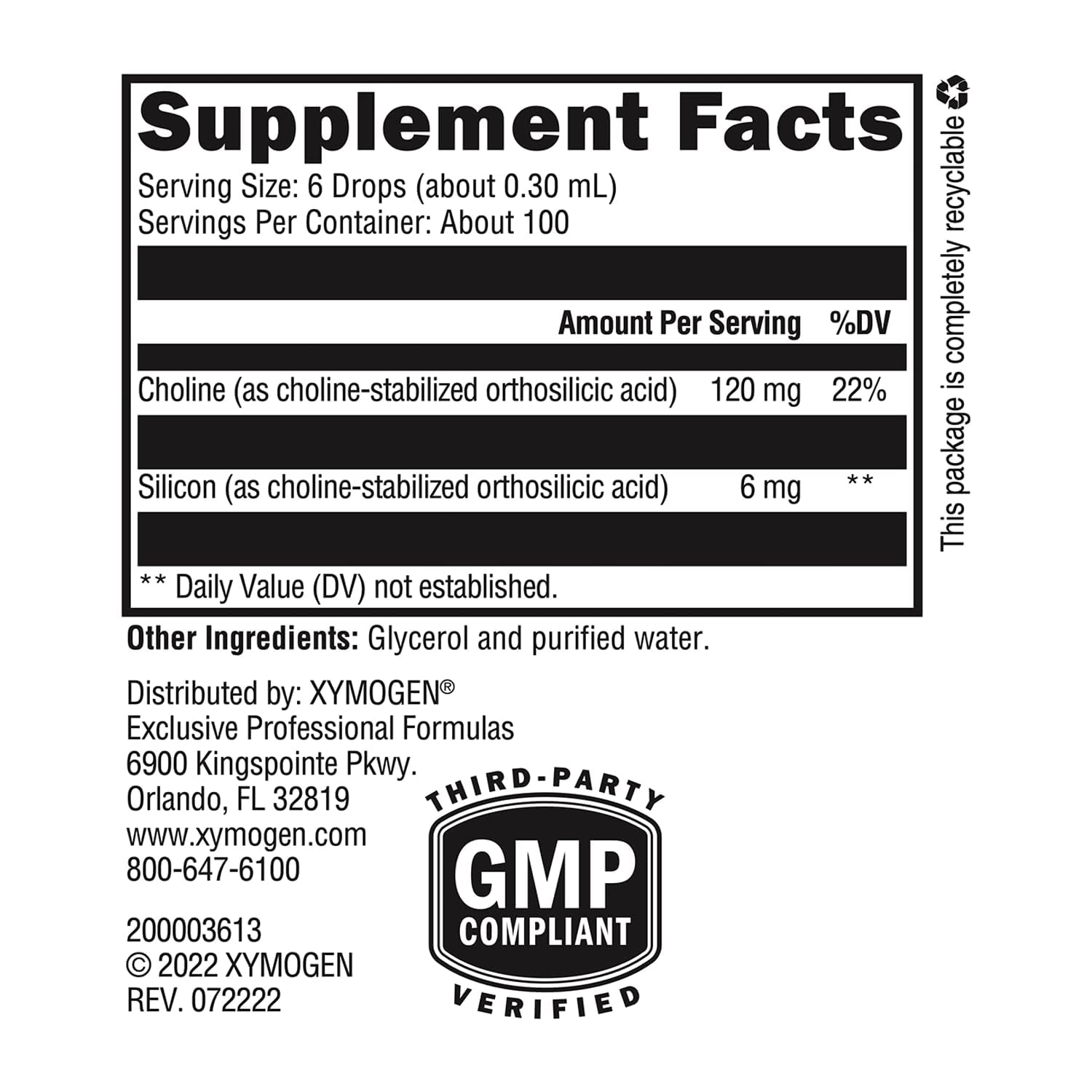 XYMOGEN RegeneMax Liquid bottle back reveals ingredients and usage directions.