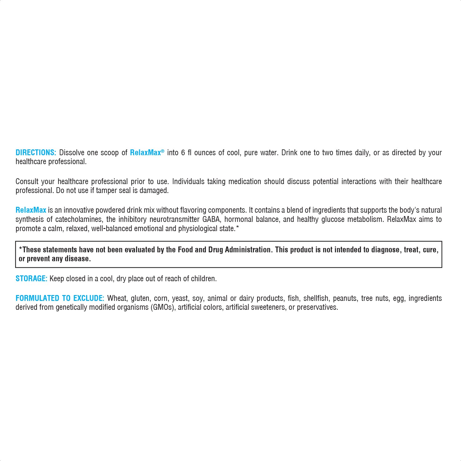 XYMOGEN RelaxMax label close-up notes allergen-free formulation.
