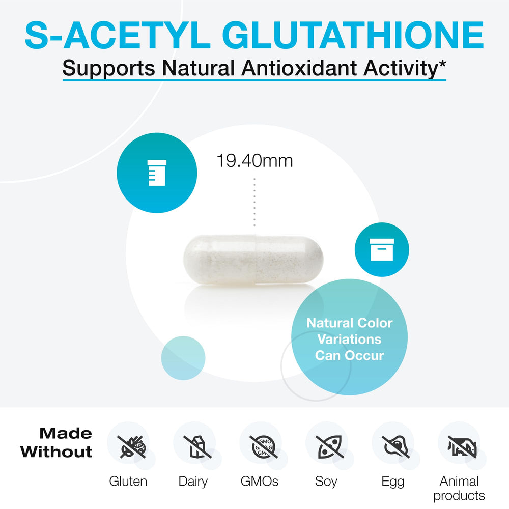 XYMOGEN S-Acetyl Glutathione capsules packaging shows DRcaps protection.