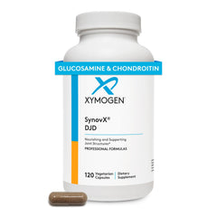 XYMOGEN SynovX DJD bottle pour showing easy daily joint support.