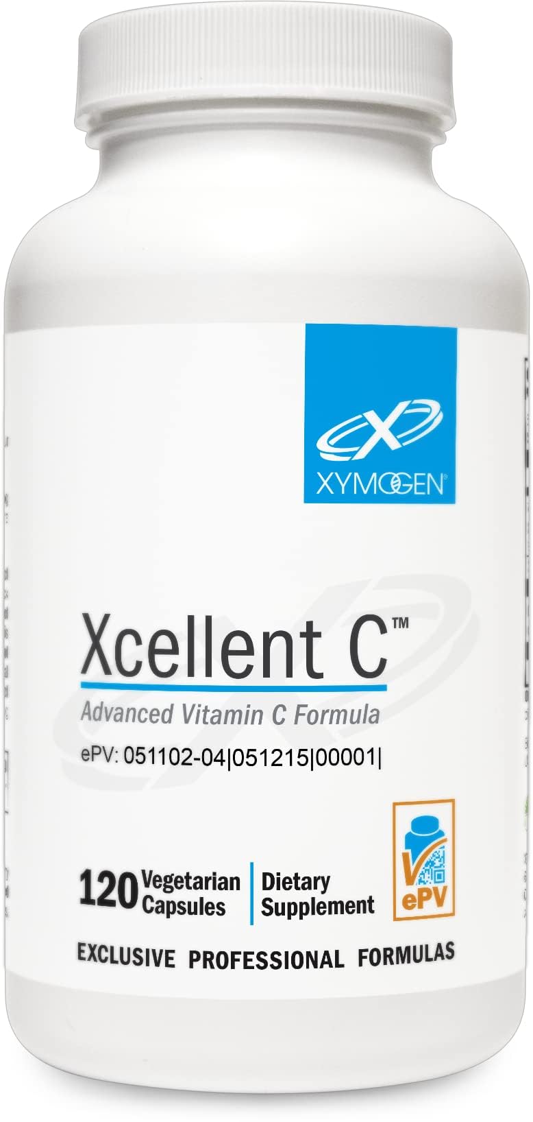 XYMOGEN Xcellent C bottle front, signaling high-potency vitamin C for daily immune support.