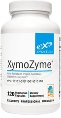 XYMOGEN XymoZyme bottle front highlighting vegan digestive enzymes for gut health.