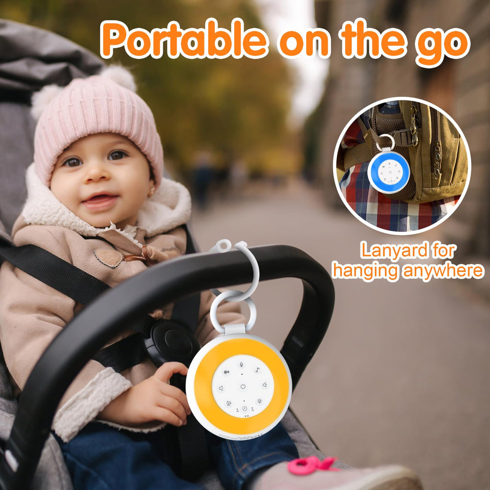 XYNGU carabiner clip attaches to crib or stroller for travel use.