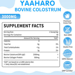 YAAHARO colostrum powder scoop beside powder, convenient daily serving.