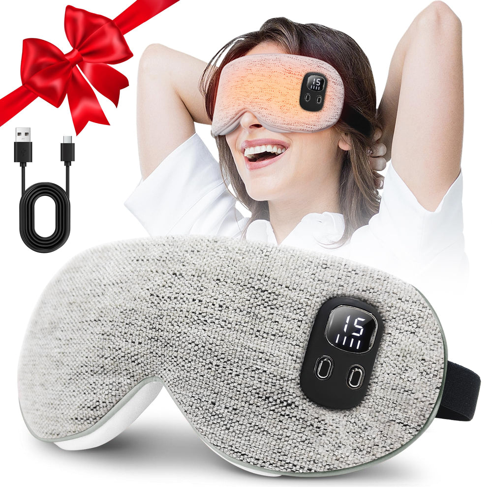 YABORAS heated eye mask close-up in gray showing soothing warmth for tired eyes