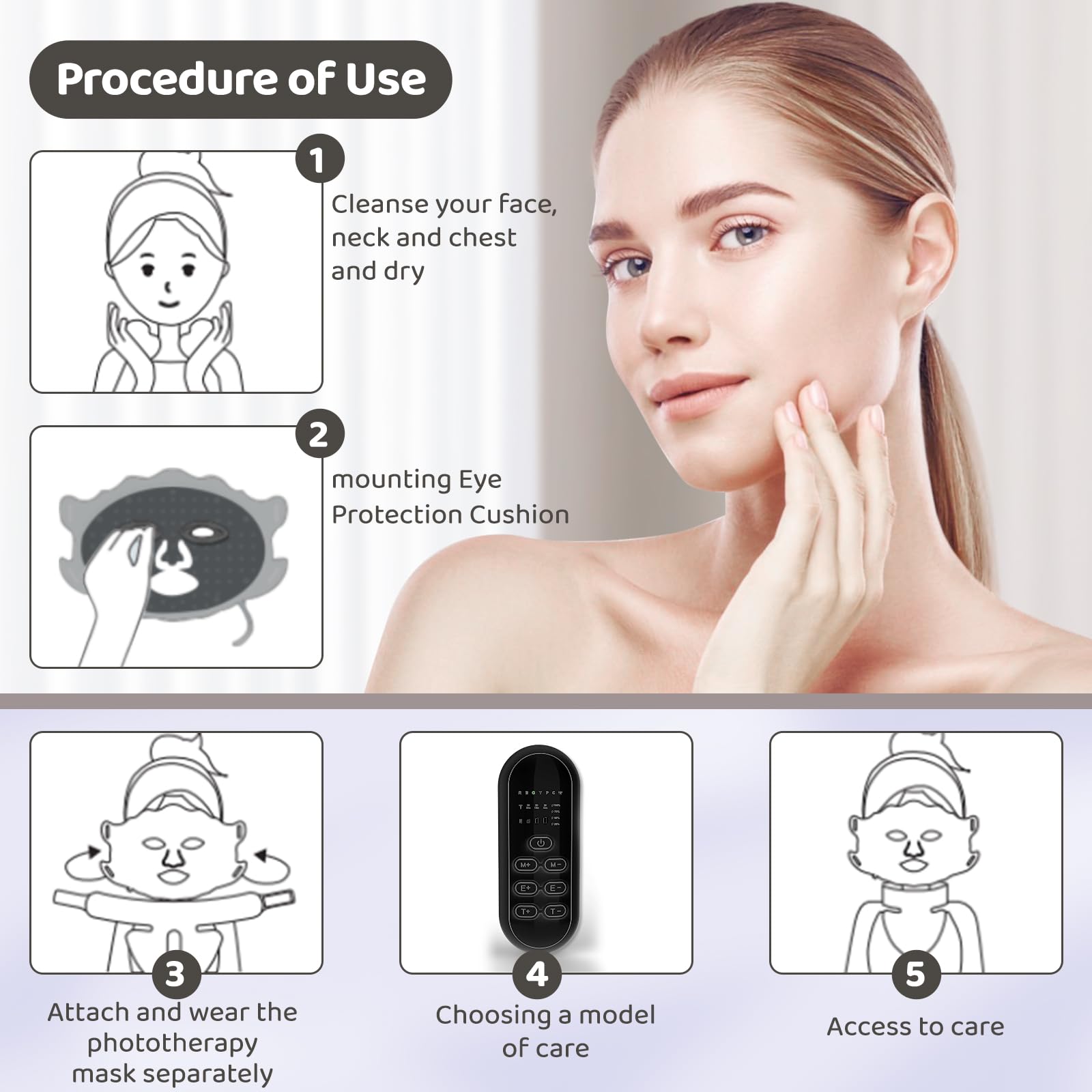 Yahi photon mask in use on face with infrared warmth.