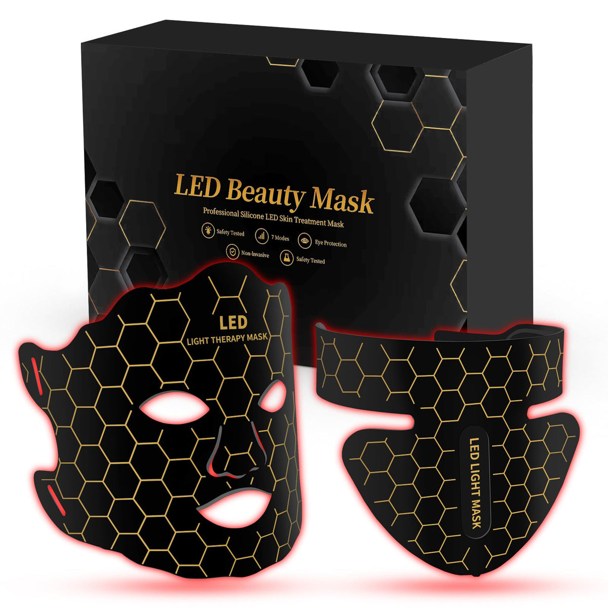Yahi red light photon facial mask front view with remote for at-home sessions.