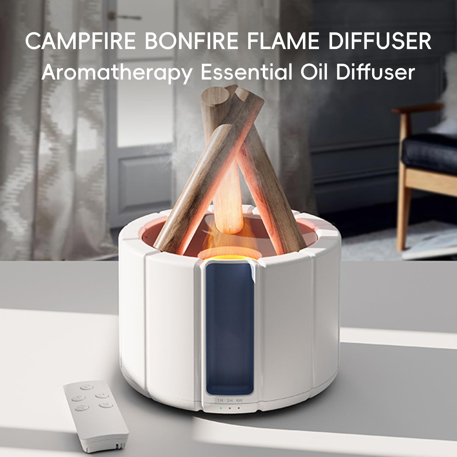 Yaledi Campfire Flame Diffuser illuminated flame light creates inviting atmosphere.