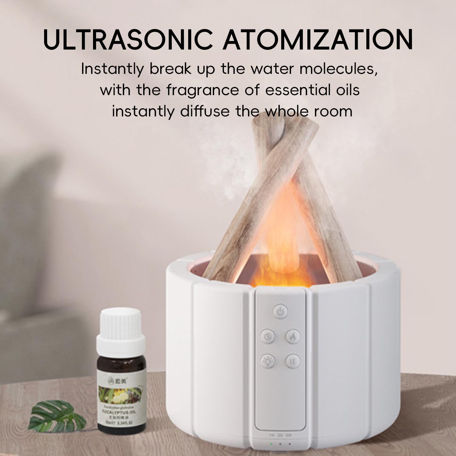 Yaledi Campfire Flame Diffuser in a bedroom setting for ambience.