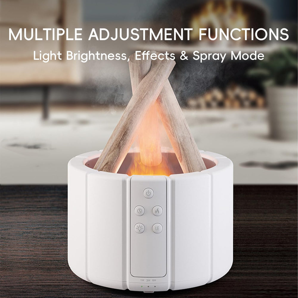 Yaledi Campfire Flame Diffuser 250ml tank close-up highlighting capacity.
