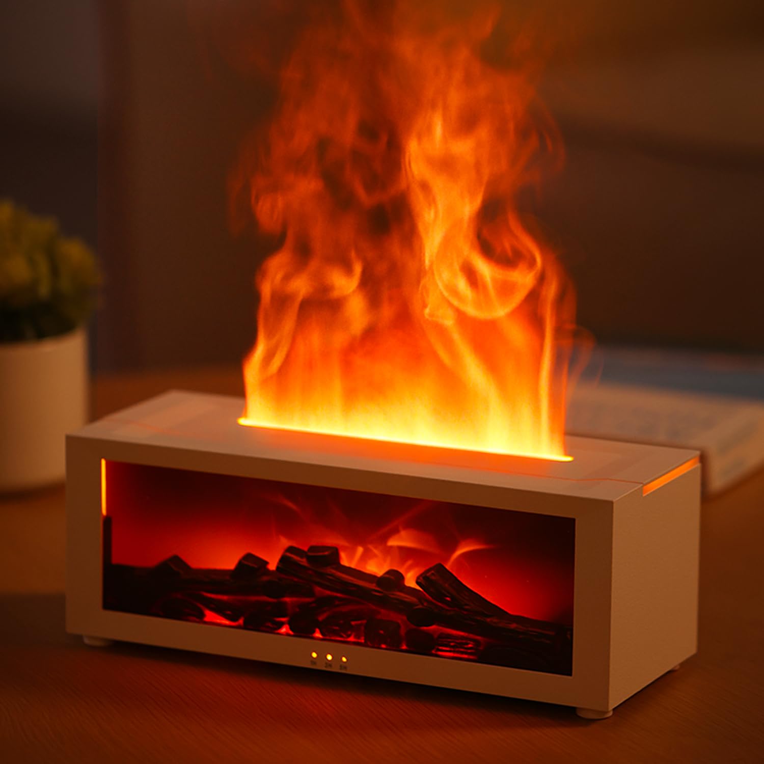 Yaledi essential oil diffuser with fireplace flame light creating warm ambience