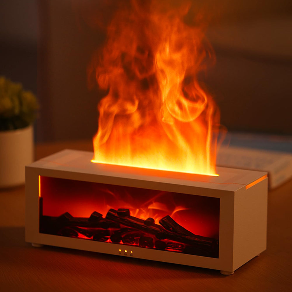 Yaledi essential oil diffuser with fireplace flame light creating warm ambience