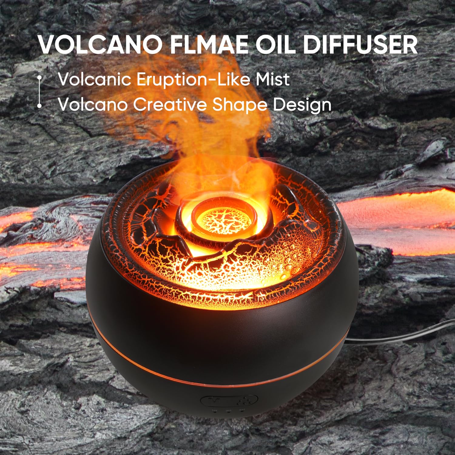 Yaledi Volcano Flame Diffuser glowing ambience for relaxation and mood lighting.