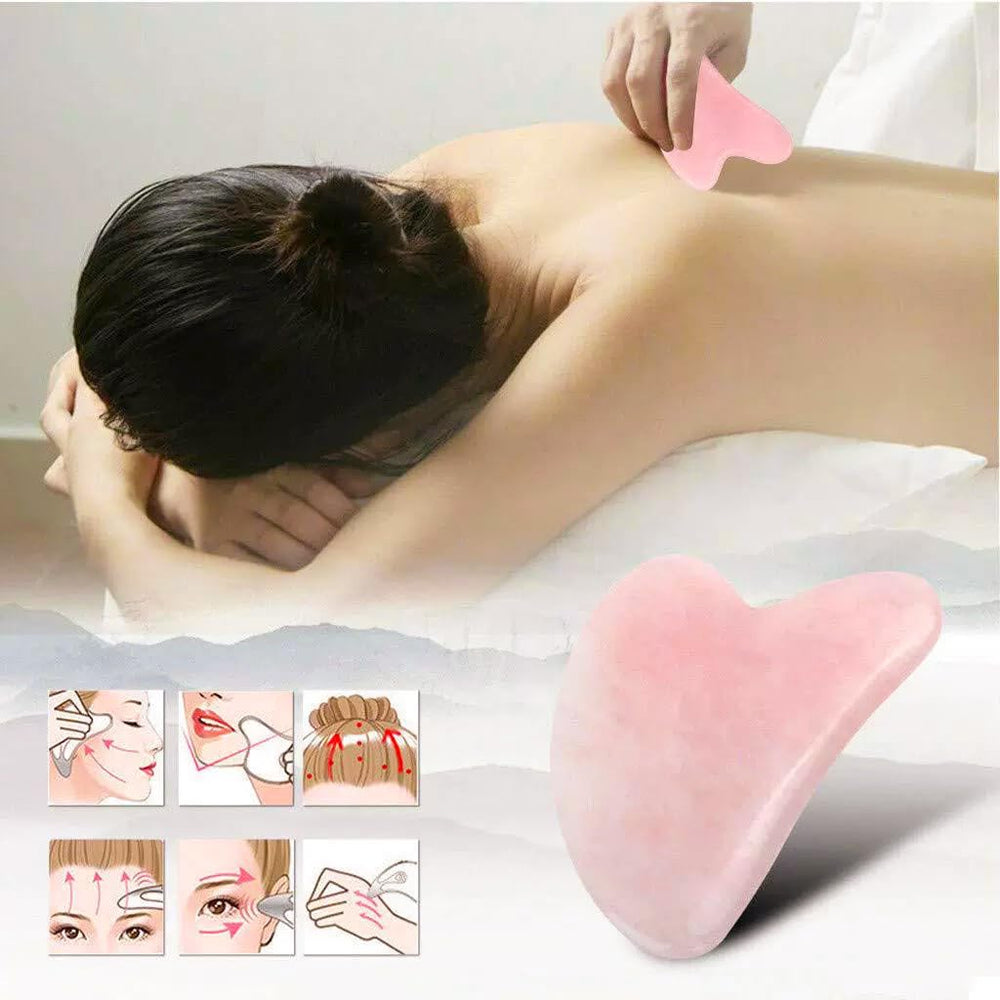 YAMHOHO Gua Sha de cuarzo rosa, relajación y bienestar.