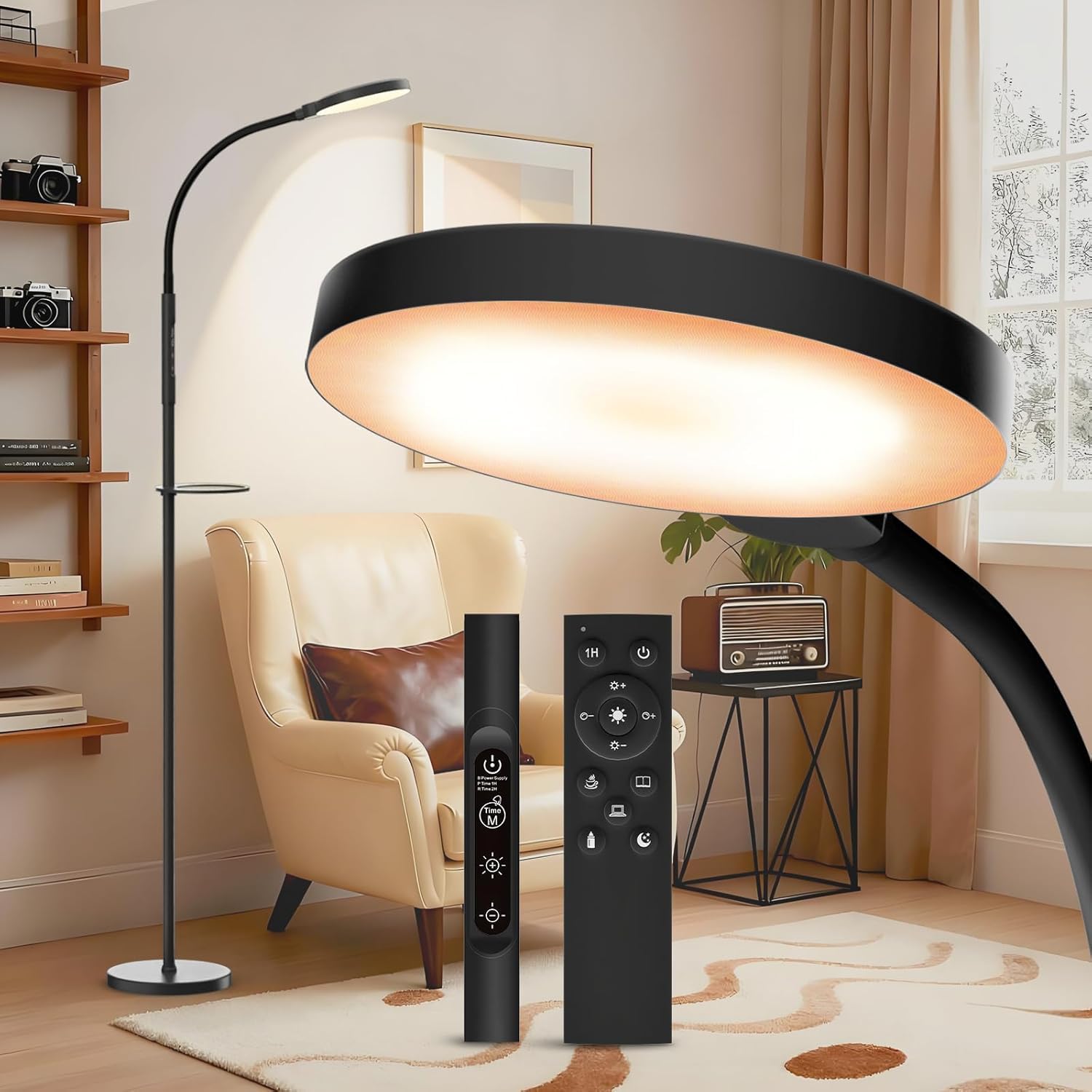 Yarah light therapy lamp in a living room delivering bright daylight glow