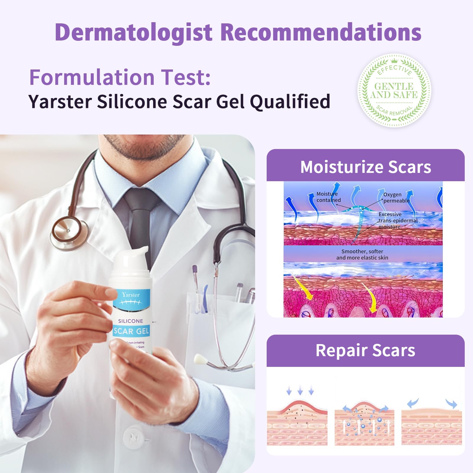 Yarster scar gel daily routine image suggests morning and night use