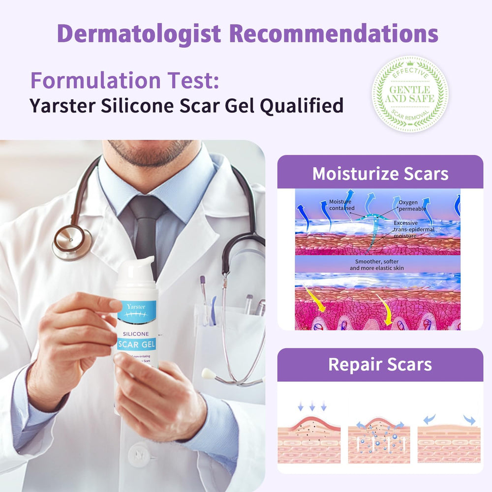 Yarster scar gel daily routine image suggests morning and night use
