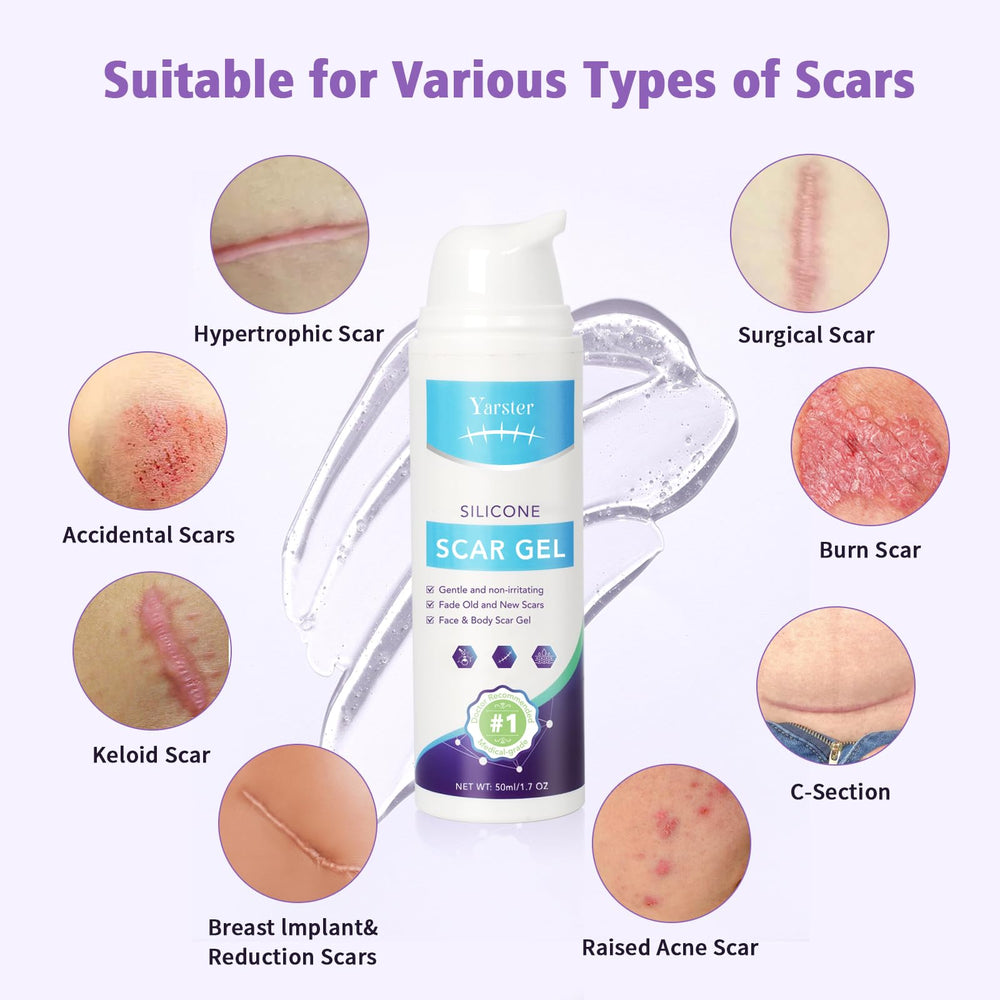 Yarster scar gel packaging with label signaling medical-grade silicone