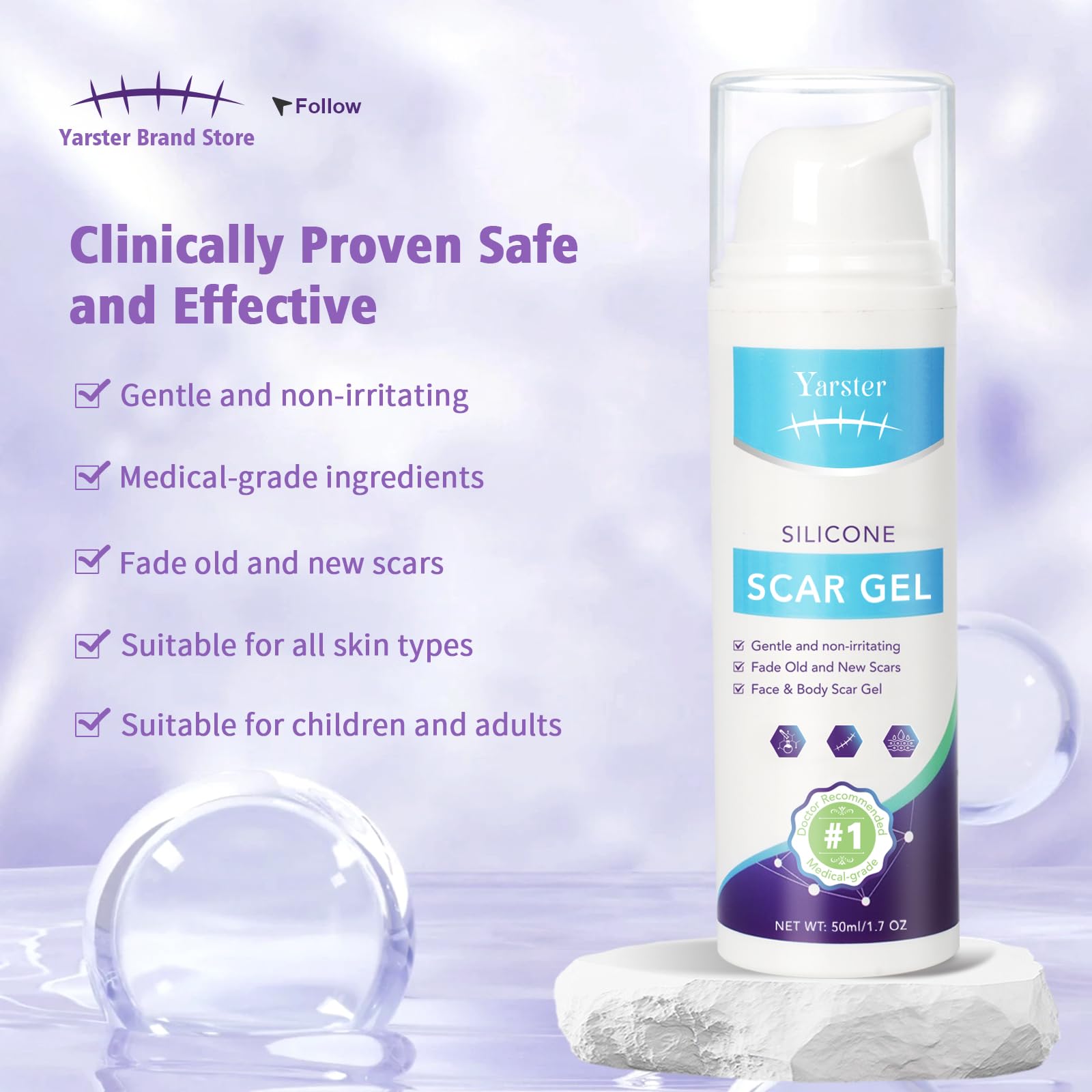 Yarster silicone scar gel dispensing close-up showing easy coating