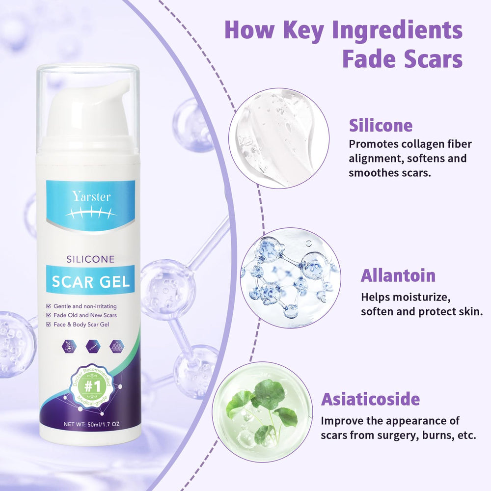 Yarster silicone scar gel texture close-up highlighting smooth, fast-drying formula