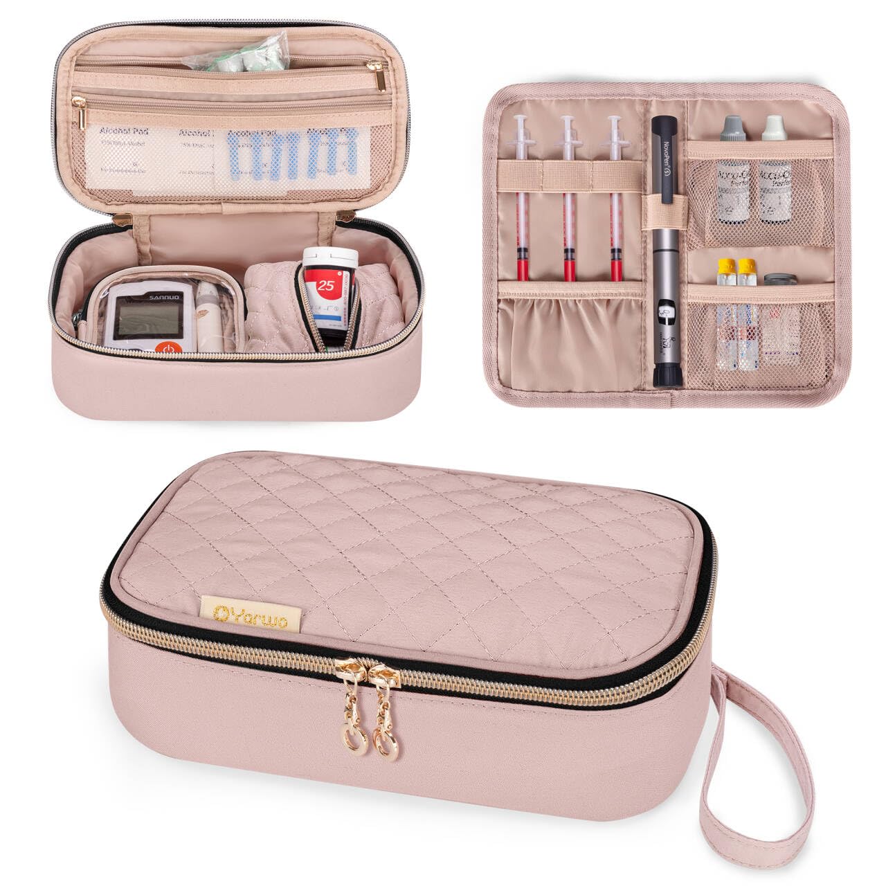YARWO diabetic bag top pockets for quick access to monitor and strips
