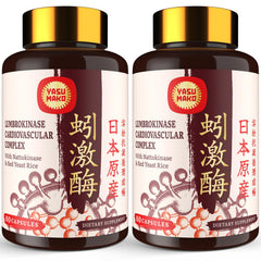 Yasumako Lumbrokinase bottle shows key ingredients for circulatory support