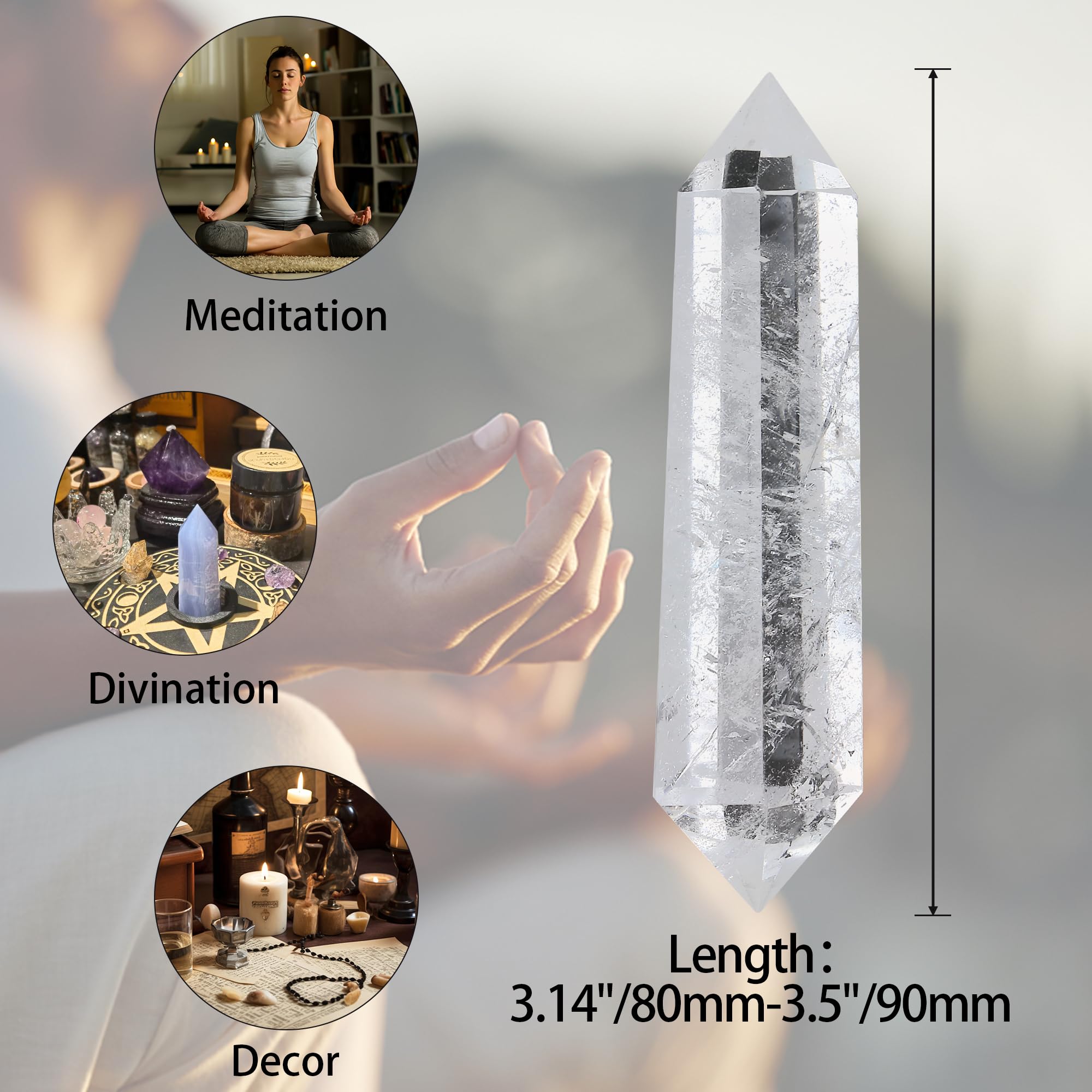 YATOJUZI natural clear quartz crystal wand enhancing mindfulness during yoga.
