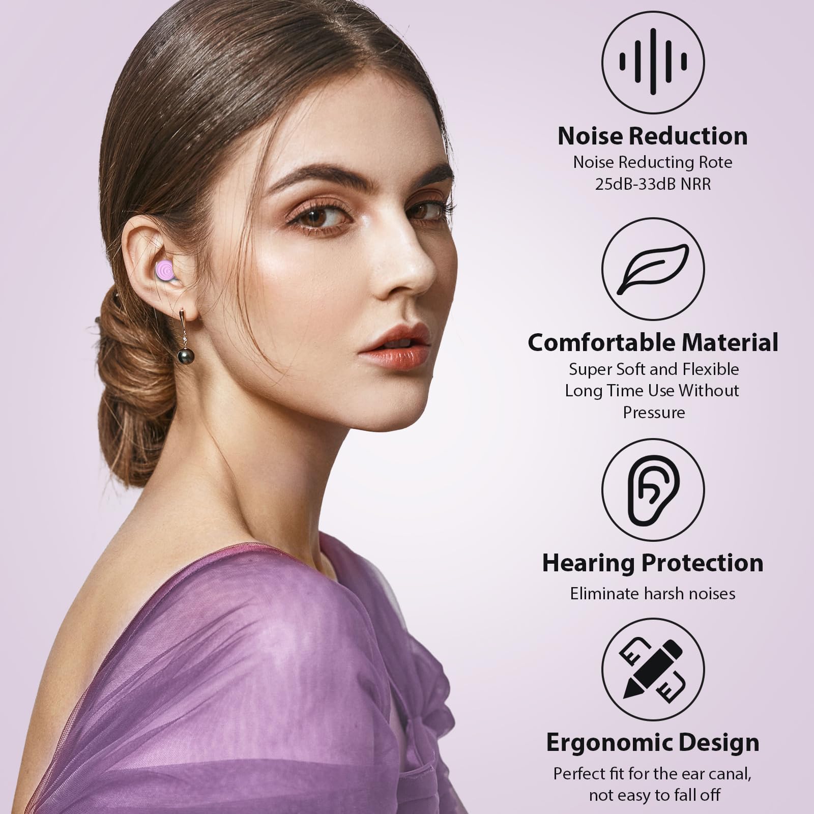 Yawsoy ergonomic ear plug design for snug, day-long wear