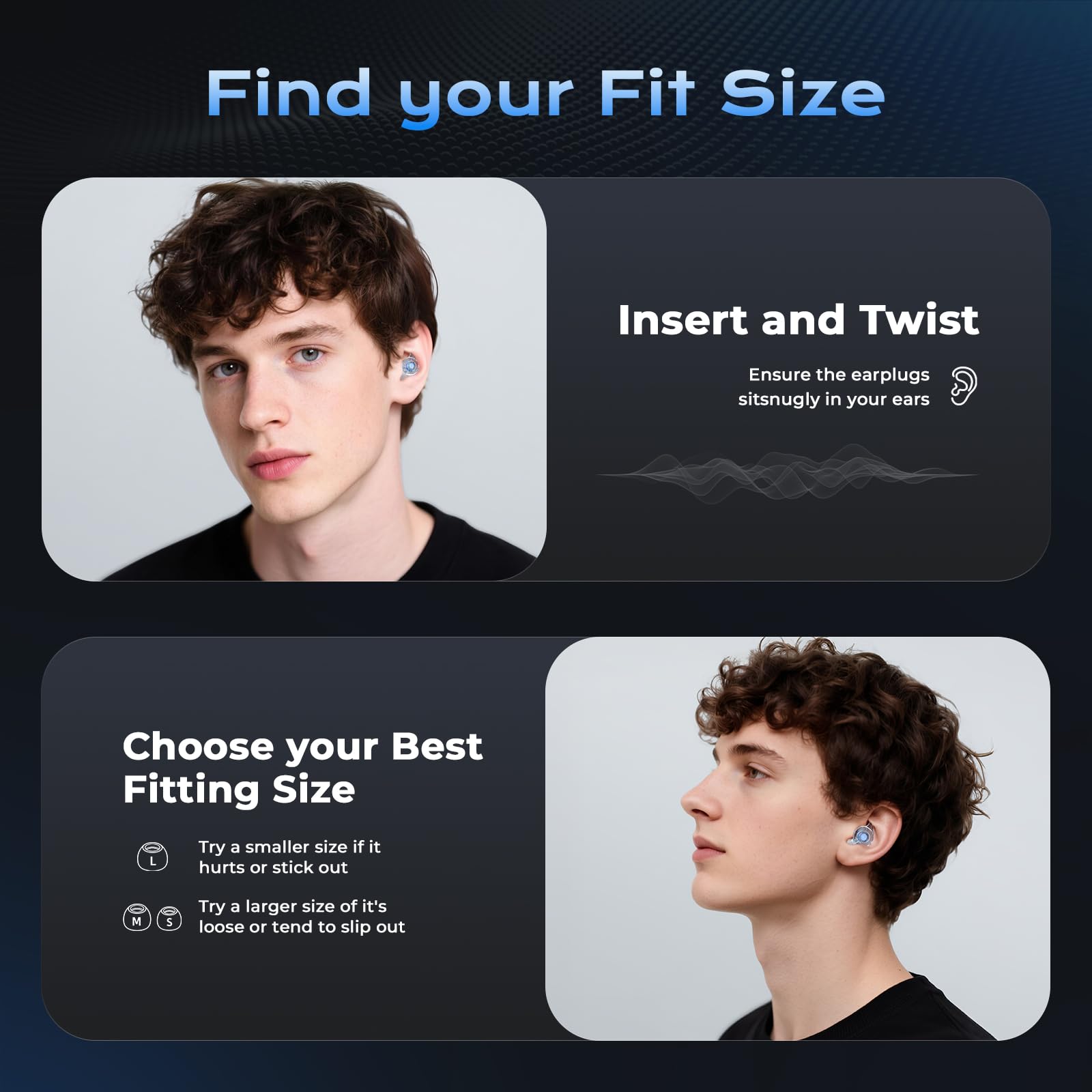 Yawsoy ear plugs come in S/M/L sizes for secure fit.
