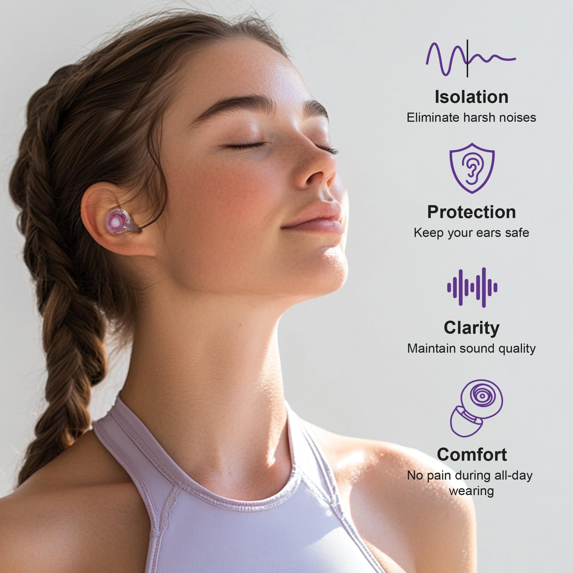 Yawsoy high-fidelity ear plugs with 18-25 dB NR maintain speech during events.
