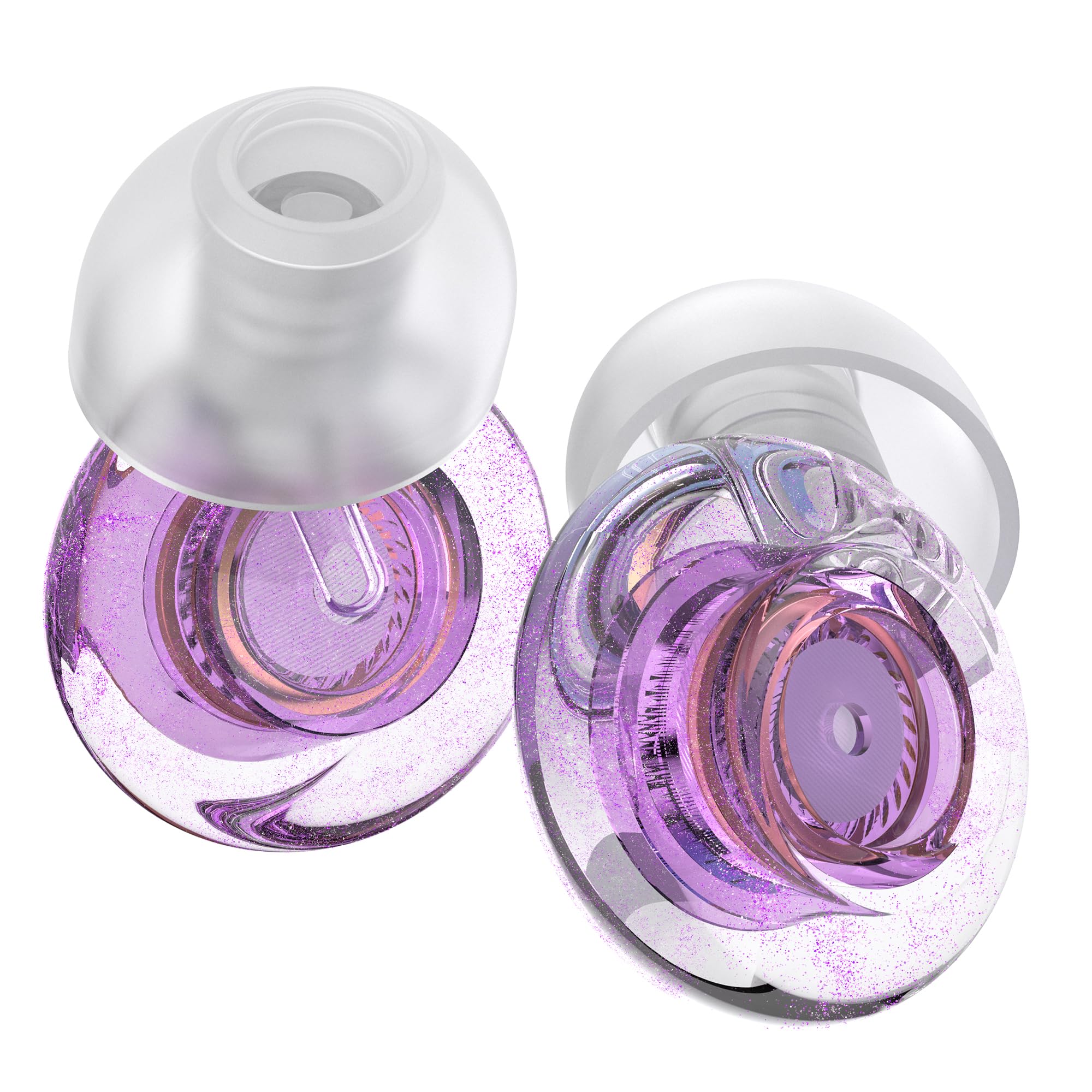 Yawsoy purple silicone ear plugs for concerts reduce noise while preserving sound clarity.