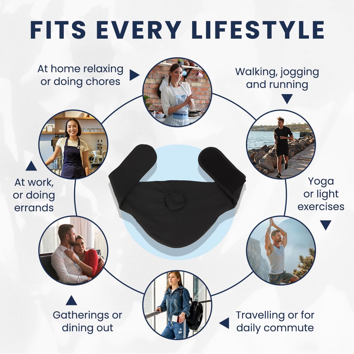 Worn-under-clothes look demonstrating discreet design for gym or work