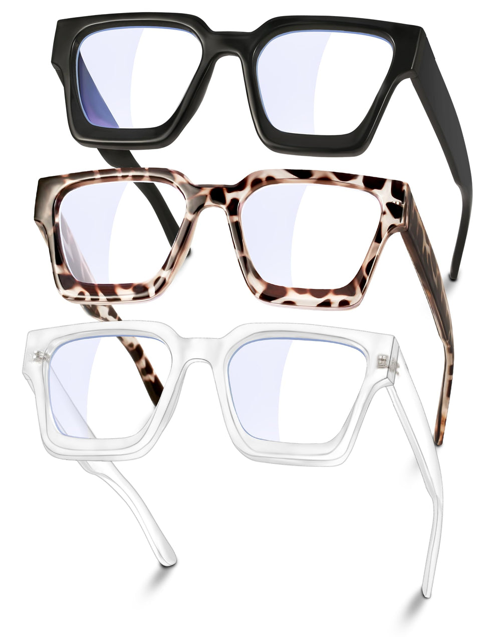 YDAOWKN oversized blue light blocking glasses front view with rectangle frame for women