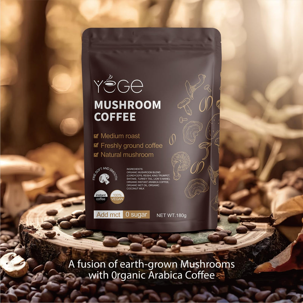 YEGE Mushroom Coffee breakfast-table setup conveys daily focus ritual.