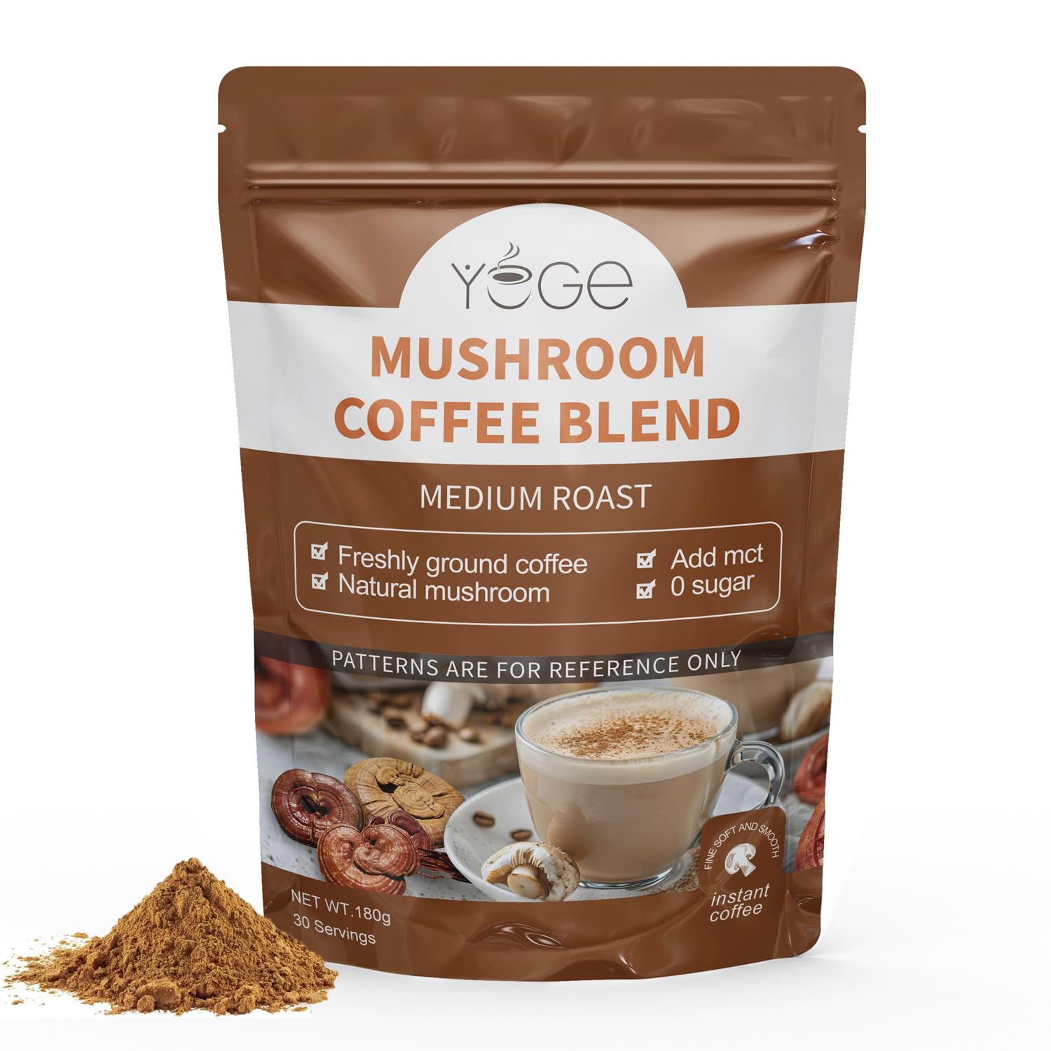 YEGE Mushroom Coffee jar-front, premium blend for sustained energy.