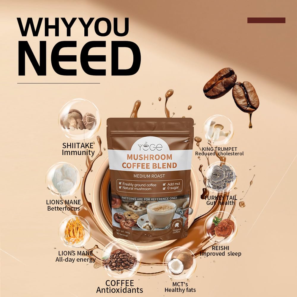 YEGE Mushroom Coffee measuring spoon with powder for easy dosing.
