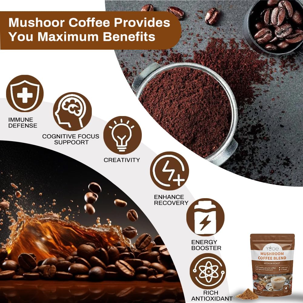 YEGE Mushroom Coffee powder in a cup ready to brew hot.