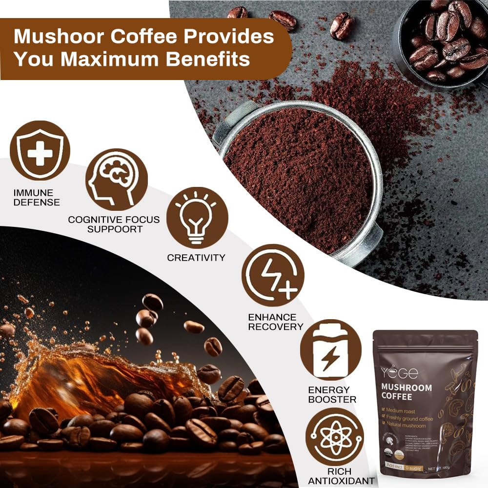 YEGE Mushroom Coffee with MCT oil hints at smooth daytime energy.