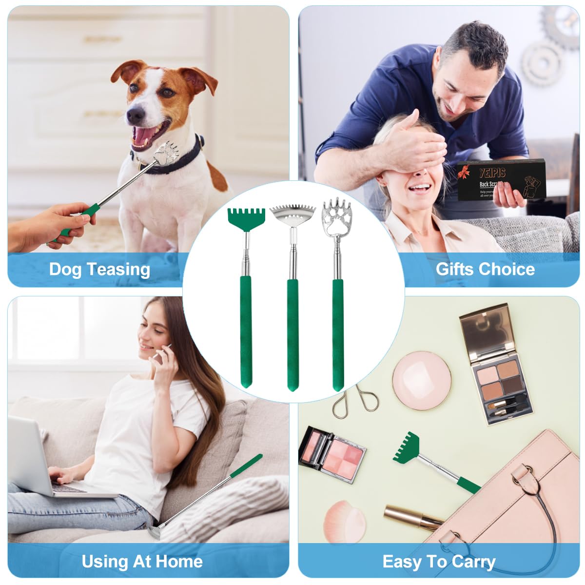 Yeipis rascador espalda acero inoxidable 304, alta durabilidad para uso diario.