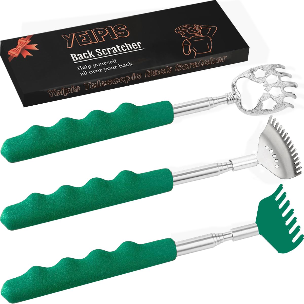 Yeipis rascador espalda Bear Claw extensible, mango de goma ergonómico para uso cómodo.