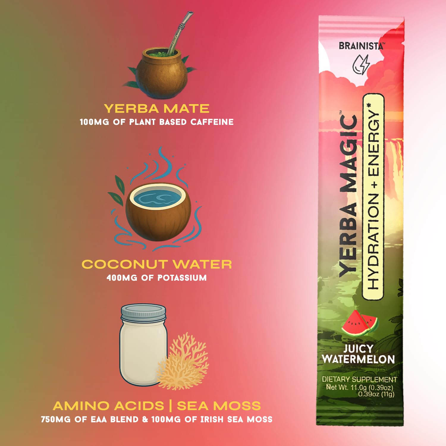 Yerba Magic EAA blend stick pack aiding recovery after exercise.