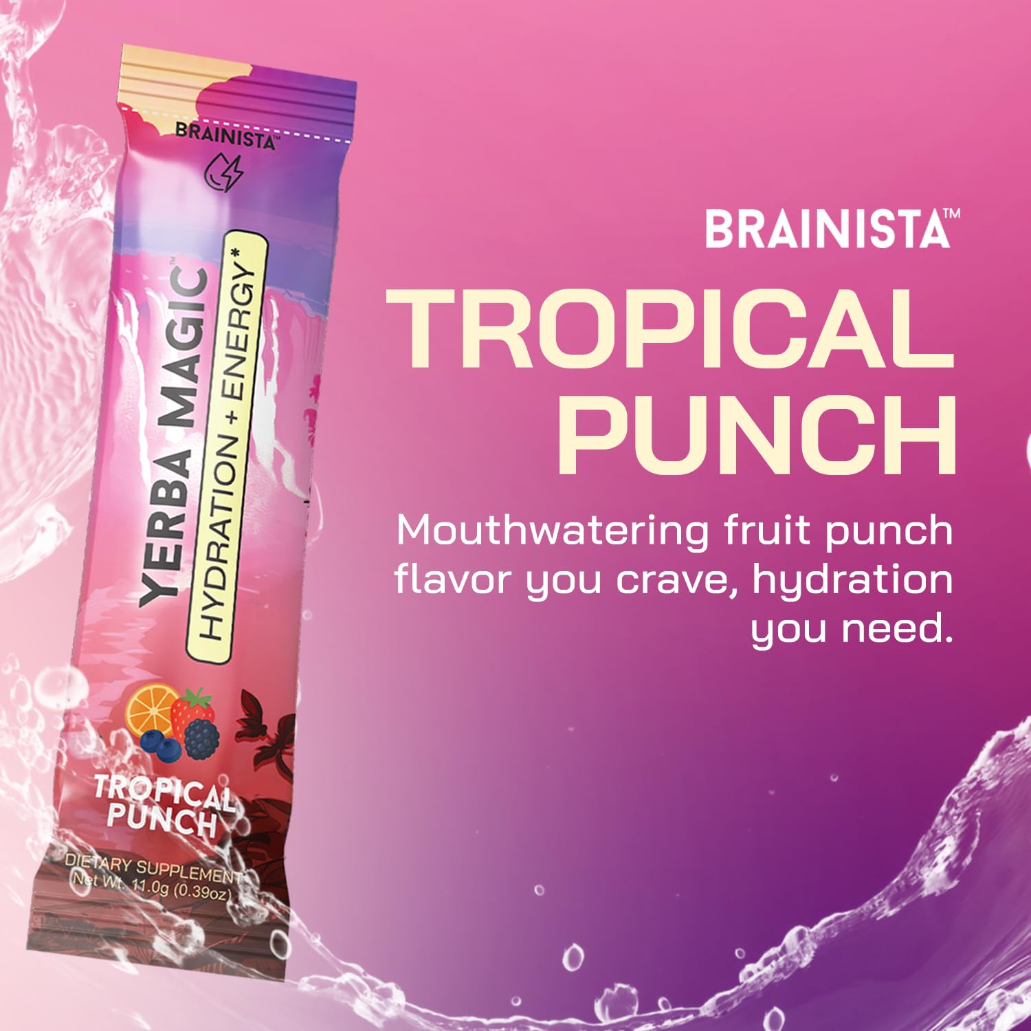Yerba Magic Hydration Energy Tropical Punch on a desk for quick breaks and focus