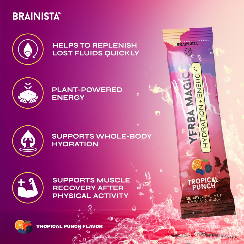 Yerba Magic Hydration Energy Tropical Punch ready to drink in a glass