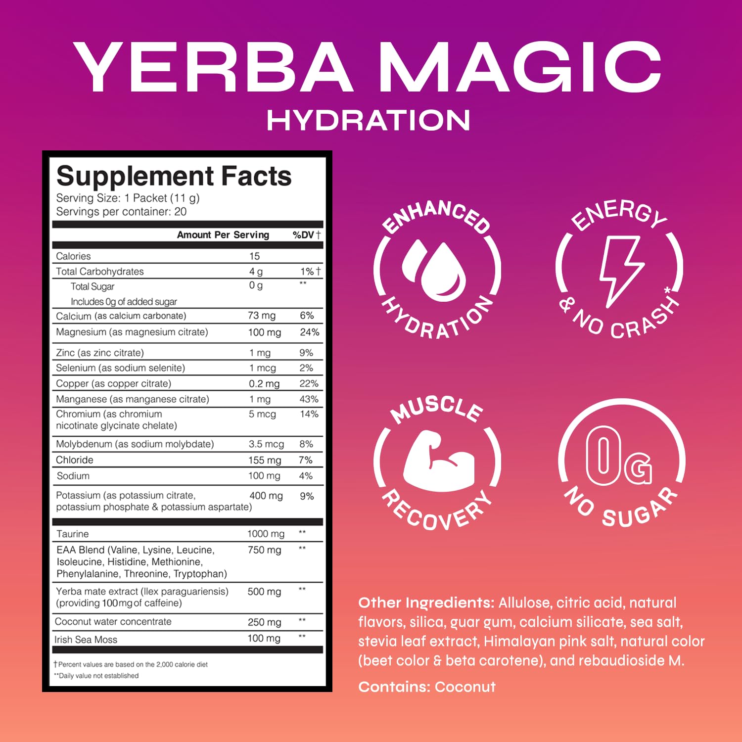 Yerba Magic Hydration Energy Tropical Punch stick pack close-up for portable hydration