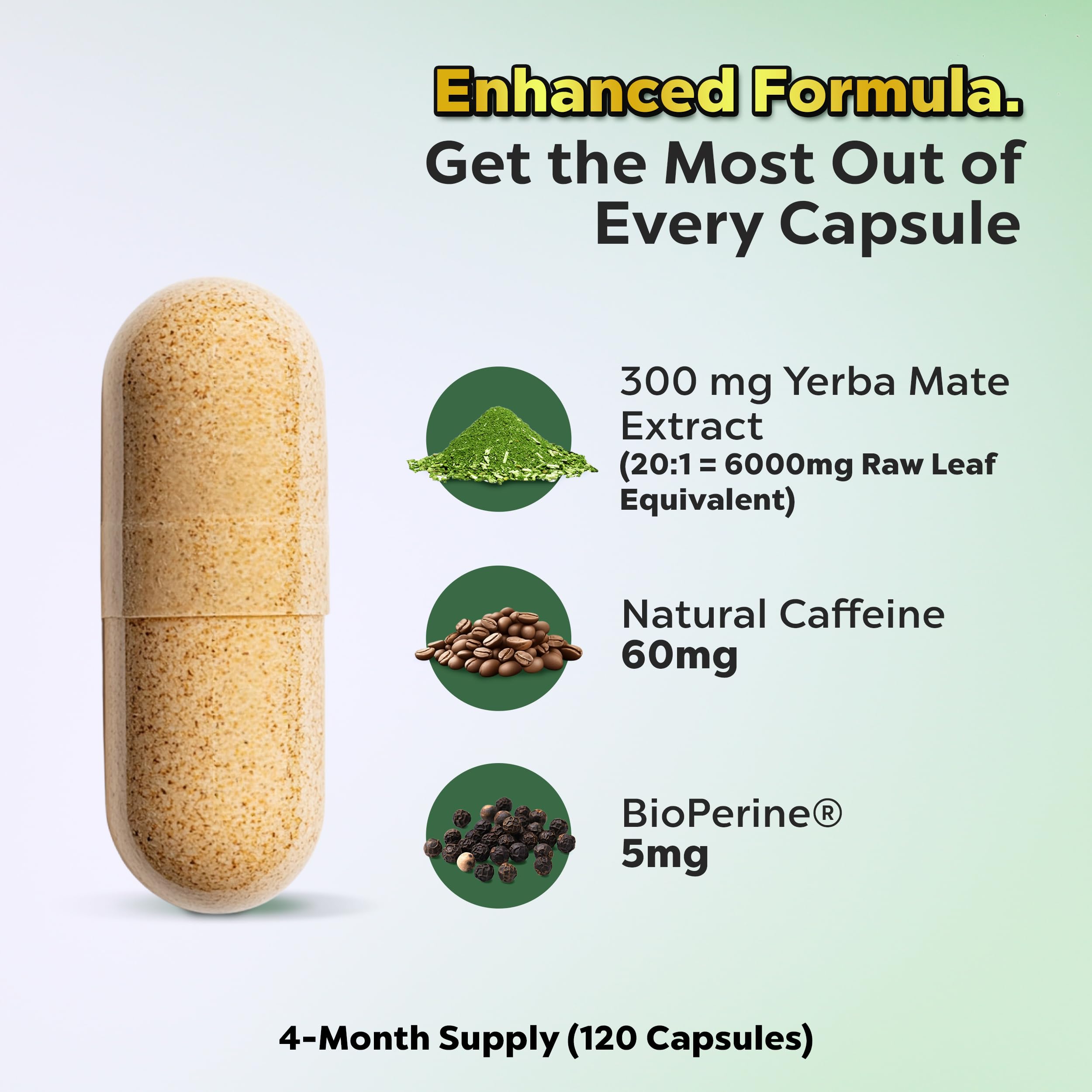 Yerba Mateine 6000mg capsules closeup showing consistency