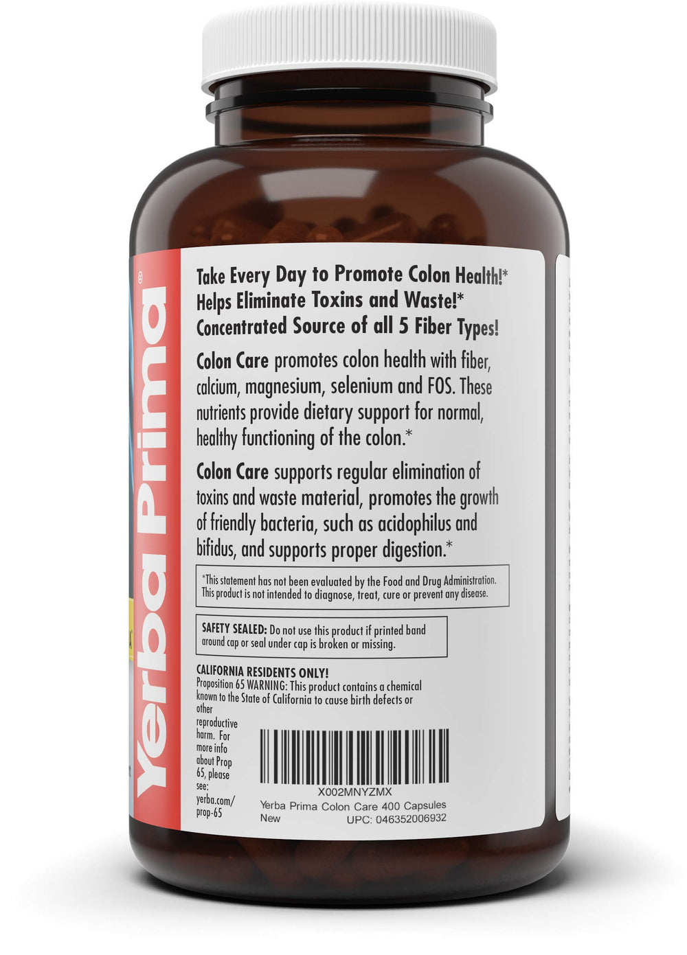 Yerba Prima bottle shows 400 capsules for daily fiber intake.