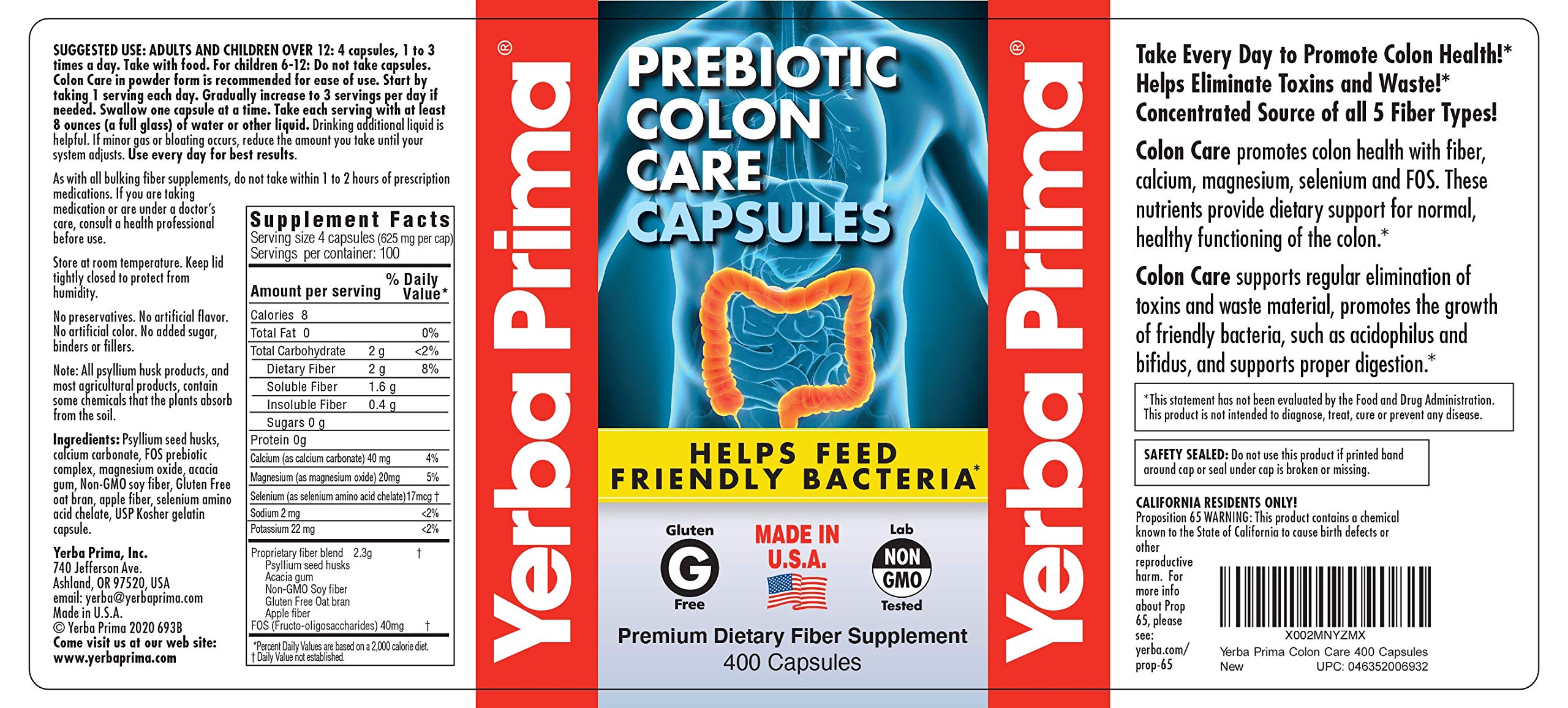 Yerba Prima colon support capsules highlight routine-friendly regularity.