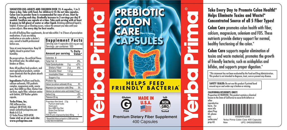 Yerba Prima colon support capsules highlight routine-friendly regularity.