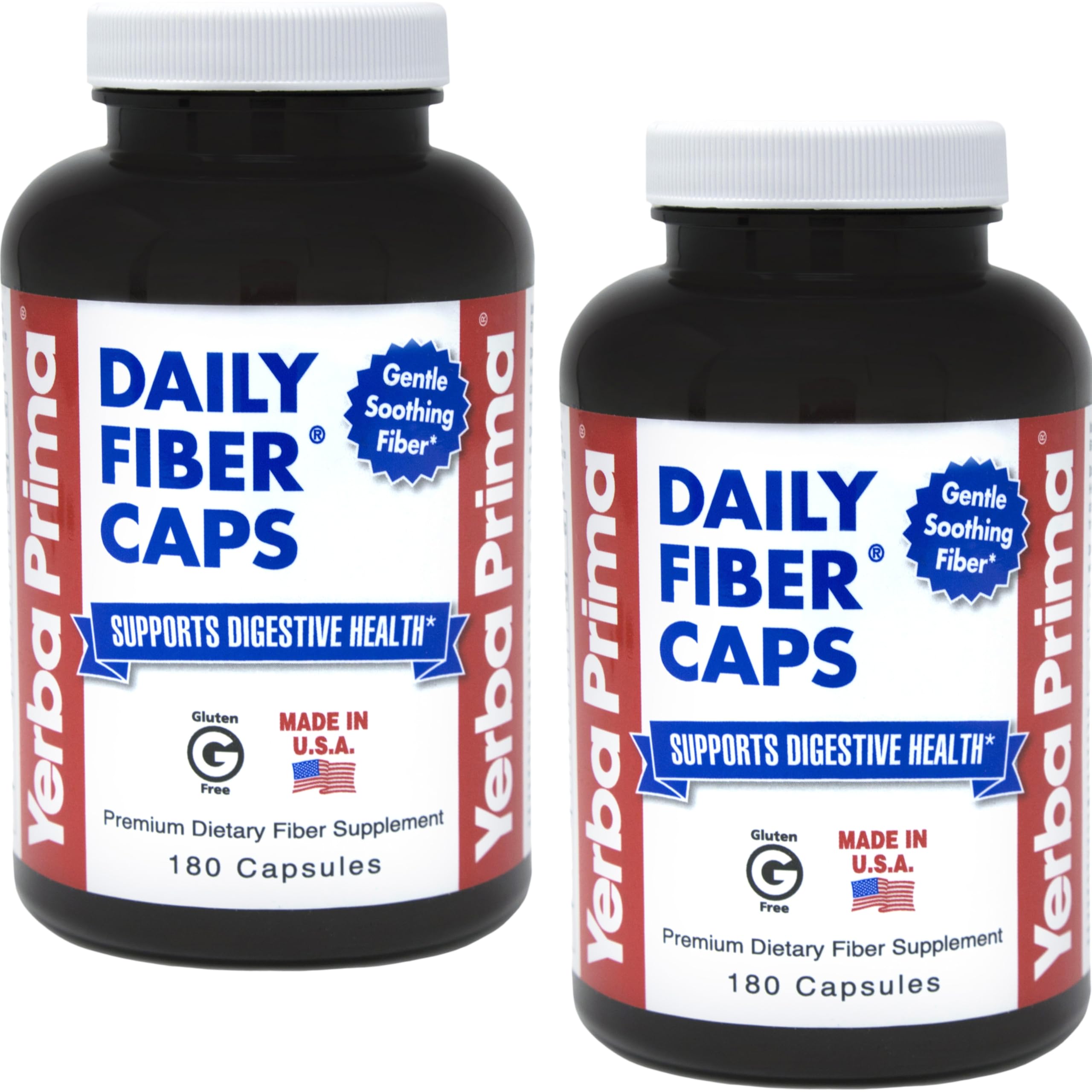 Yerba Prima Daily Fiber Formula bottle front view highlighting vegan, non-GMO fiber for daily digestive support